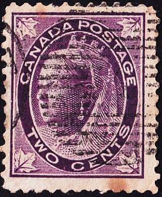 Канада 1897 год . Queen Victoria 2 с . Каталог 2,0 фунта.  